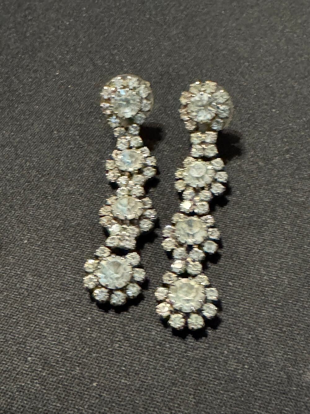 Post Prong Set Clear Round Dangle Earrings Tiered Rhinestone